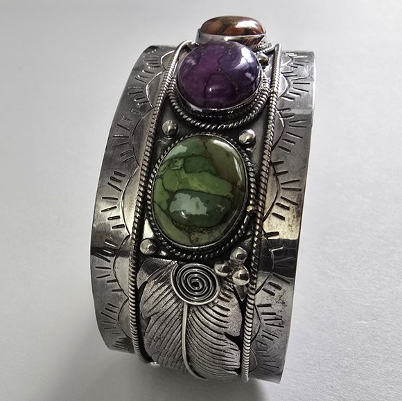 Sterling Silver 925 Multicolor Stone Turquoise Native American Bracelet - Picture 8 of 13